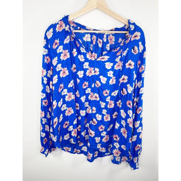 Lucky Brand Tops - Lucky Brand Blue Pink Floral Print Long Sleeve Blouse Women's Size Large L